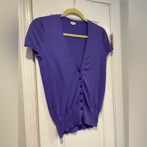 J. Crew Size XS Dark Periwinkle Short Sleeve V Neck Button Front Knit Cardigan - Picture 3 of 8